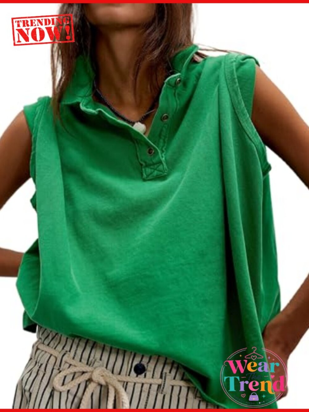 Oversized Polo Shirt Drop Shoulder Side Slit Short Sleeve Casual Top